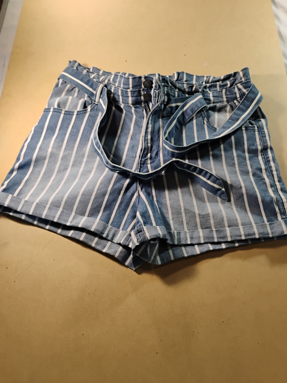 Bluespice Women's Blue and White Striped Paperbag Waist Women’s Shorts Size 13